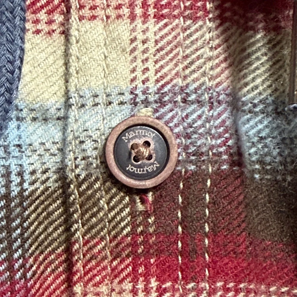 Marmot Men's flannel Plaid Hooded Shirt jacket Shacket Blue Red size XXL